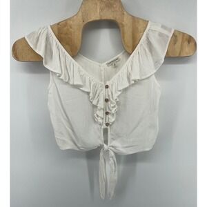 Earthbound Trading Co Crop Top Women Sm White Ruffle Tie Front Boho Sleeveless